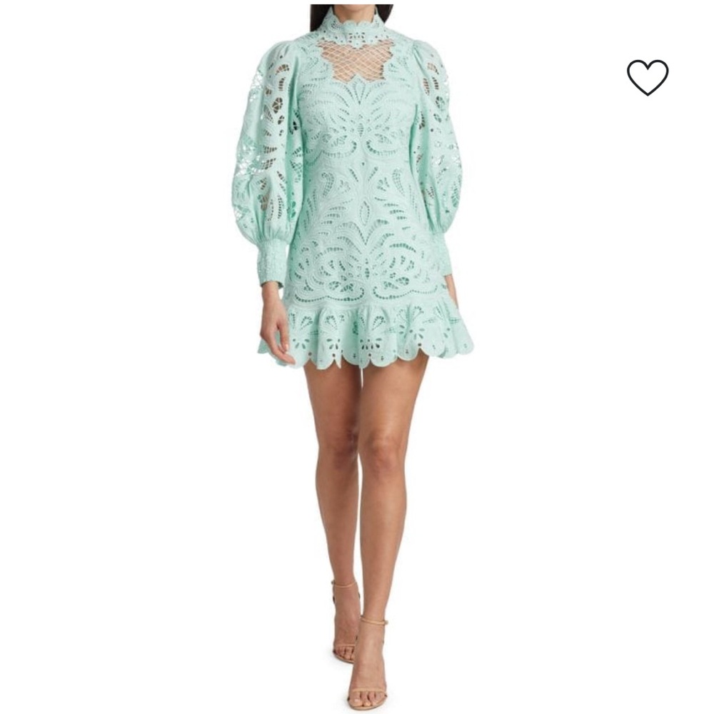 Alice + Olivia Mint Long Sleeve Lace Dress